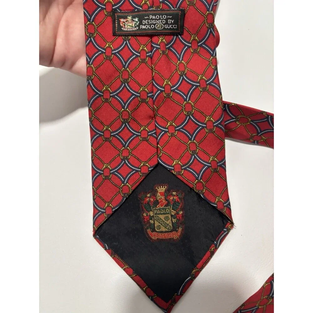 Vtg Paolo Gucci Silk Tie Made In Italy 60x3.75 Red Gold